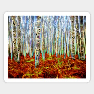 Glowing birchwoods line of trees Sticker